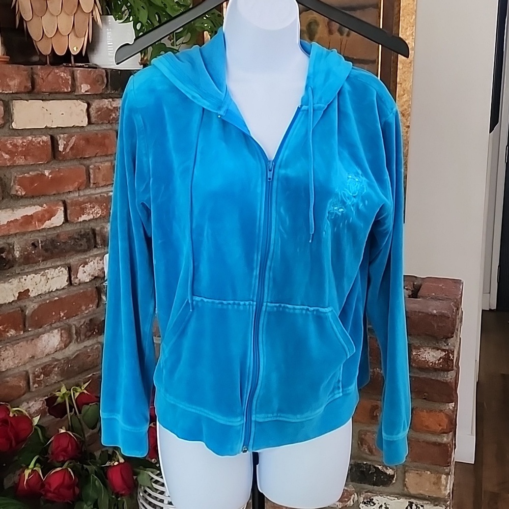 Bliss Velour Zip Up Hoodie Turquoise Blue Y2K Juicy Couture Style Tracksuit Jack